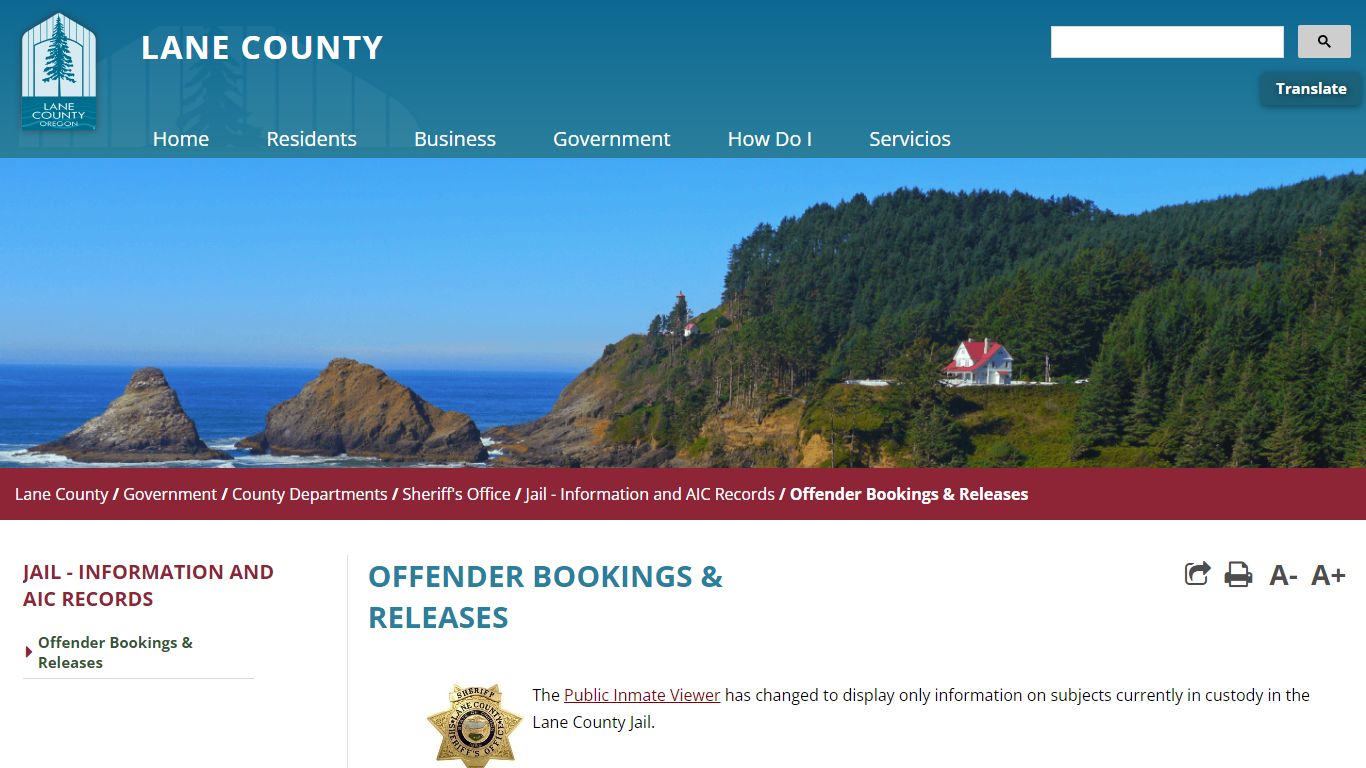 Offender Bookings & Releases - Lane County