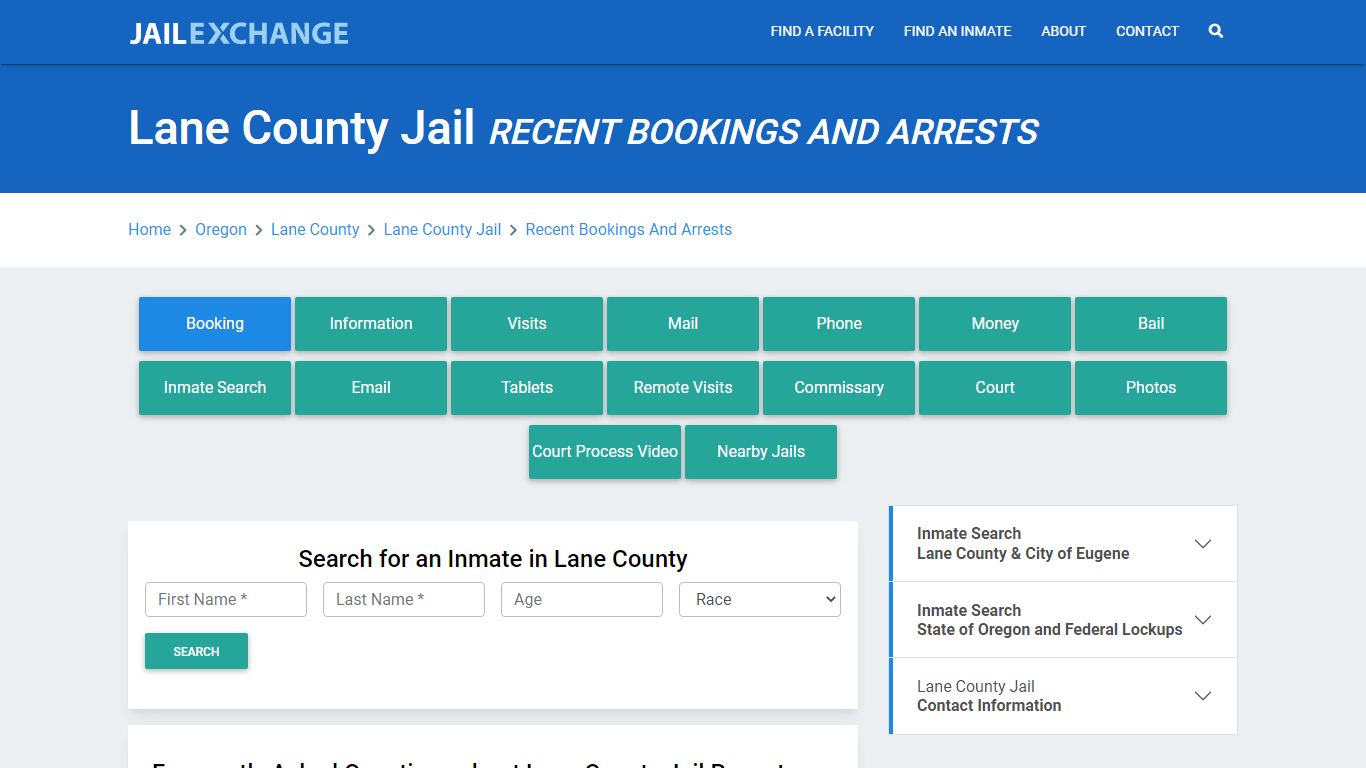 Lane County Jail Recent Bookings And Arrests - Jail Exchange